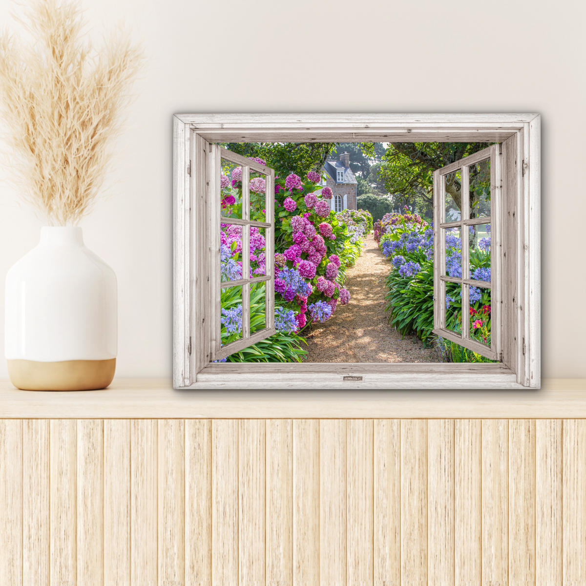 LEINWANDBILD Hortensie - Durchsichtig - Blumen - Sommer - Lila - Weg 40x30 cm - Lila, Textil (40/30cm) - MuchoWow