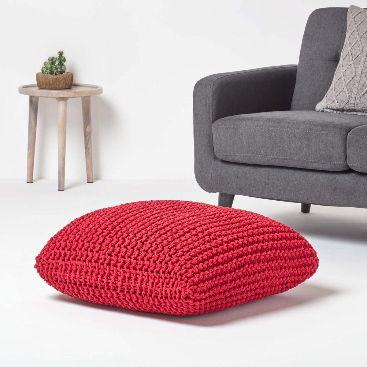 STRICK-POUF rot, Bodenkissen 70/70/20 cm - Rot, Textil (70/20/70cm) - Homescapes