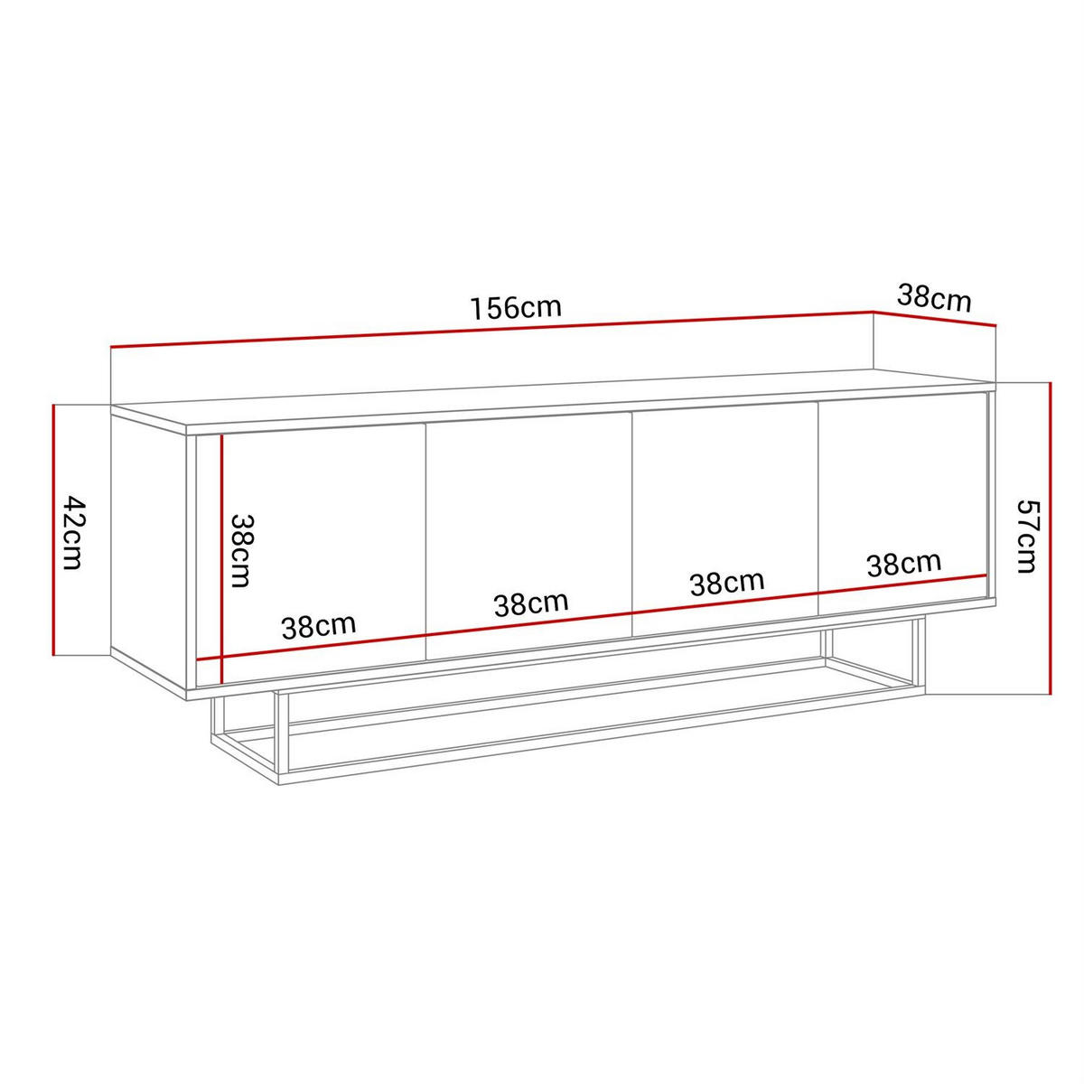 TV-ELEMENT SANAYI auf weißem Gestell / Hochglanz Weiß - Weiß, Holzwerkstoff (156/57/38cm) - Lookway