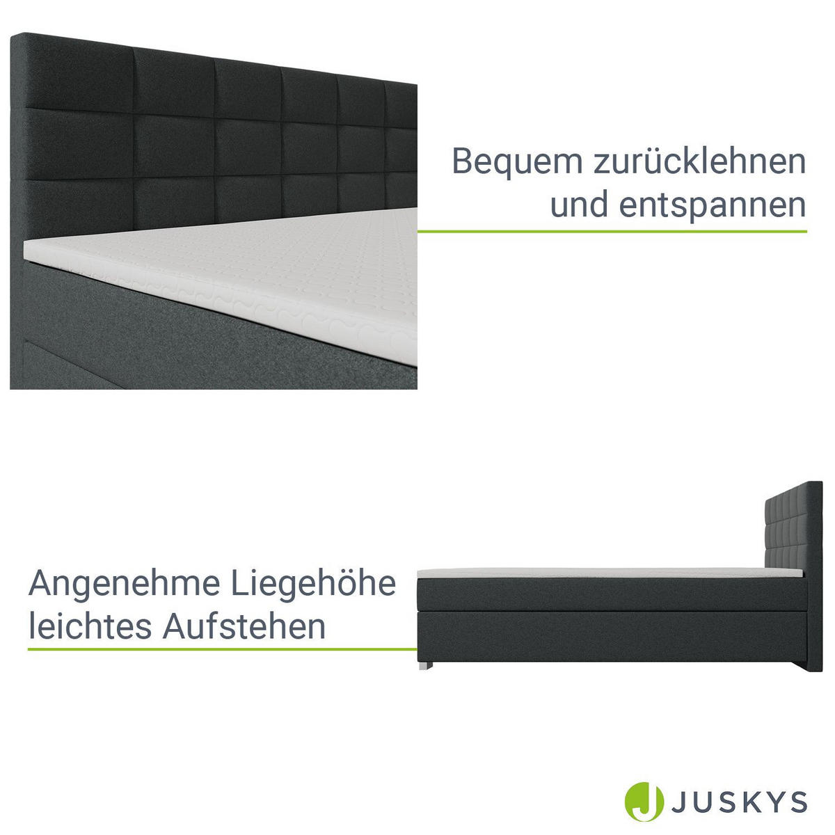 BOXBETT Seattle dunkelgrau 180x200 cm Malmo-Stoff - Dunkelgrau, Textil (180/200cm) - Juskys