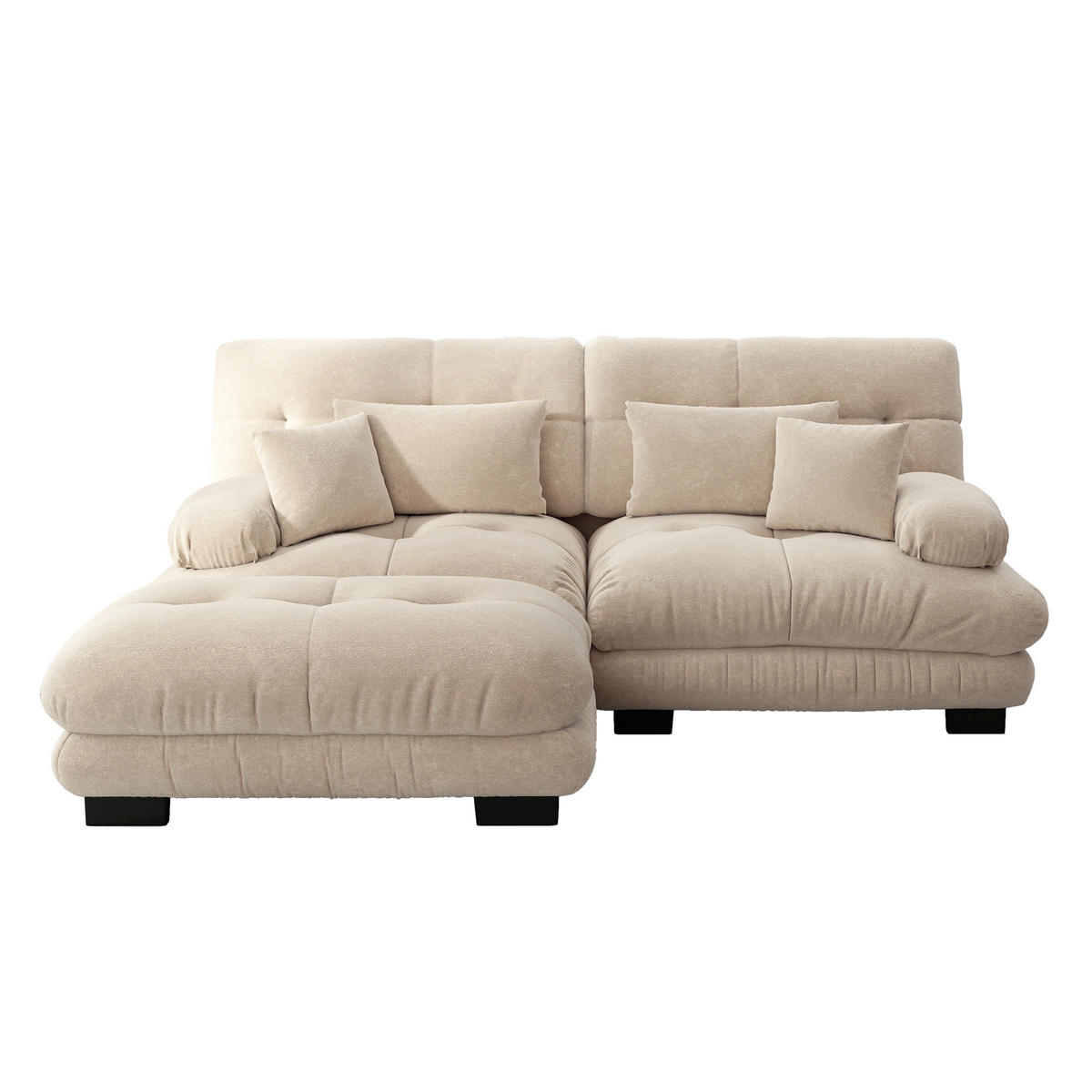 ECKSOFA DE-34065 mit Ottoman Hellbraun - Hellbraun, Holz (145/220cm) - ComfortXL