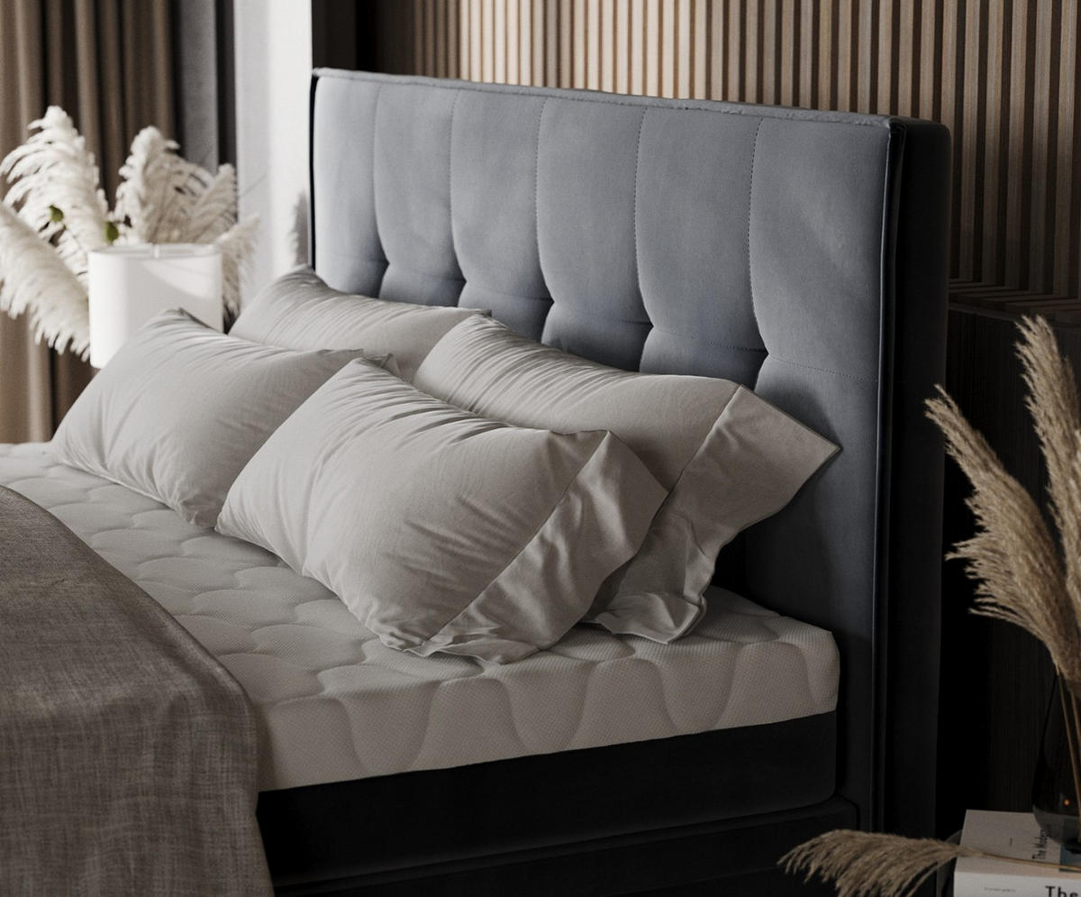 BOXBETT Arivo 200/200 cm Dunkelgrau im Kronos Stoff - Dunkelgrau/Schwarz, Holz/Holzwerkstoff (200/200cm) - AltaBeds