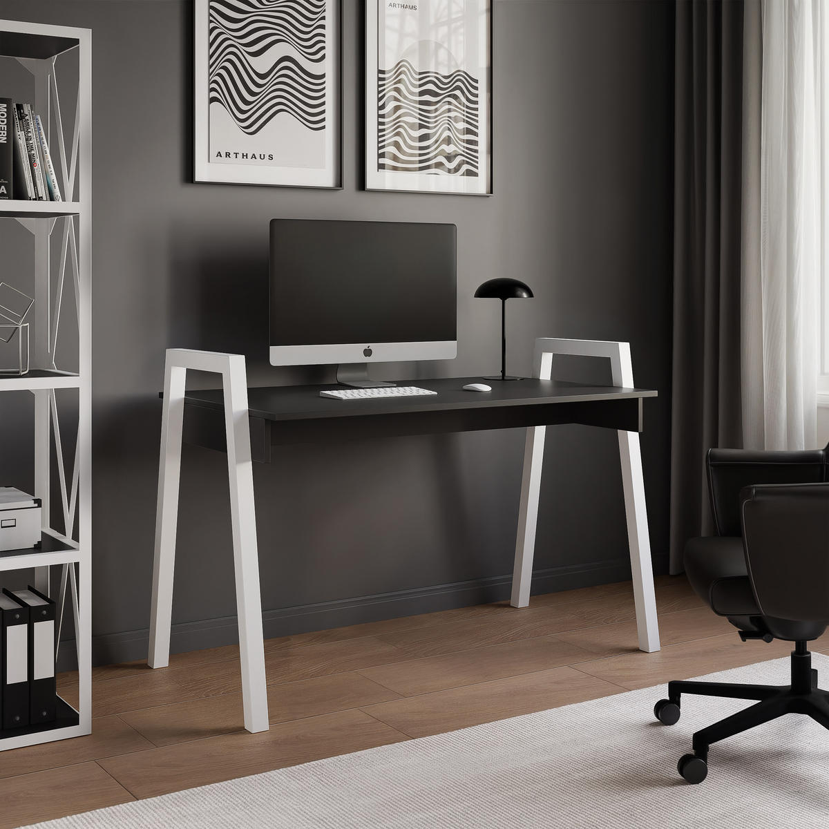 SCHREIBTISCH NOVO 120/68/82 cm, Weiß / Schwarz - Schwarz/Weiß, Holzwerkstoff/Metall (68/120/82cm) - Idohome