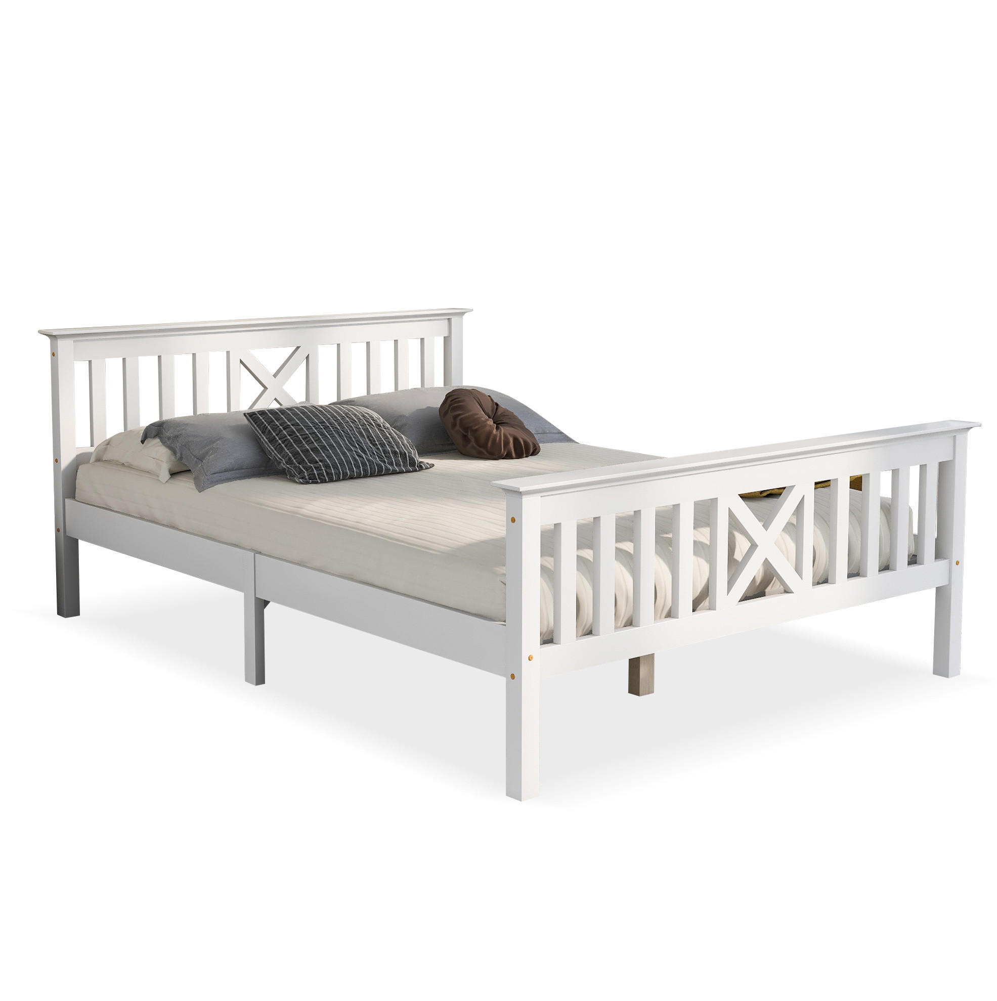 DOPPELBETT 140/200 cm mit Lattenrost, X-Kopfteil und optionalem Stauraum, Weiß - Weiß, Holzwerkstoff (140/200cm) - Redom