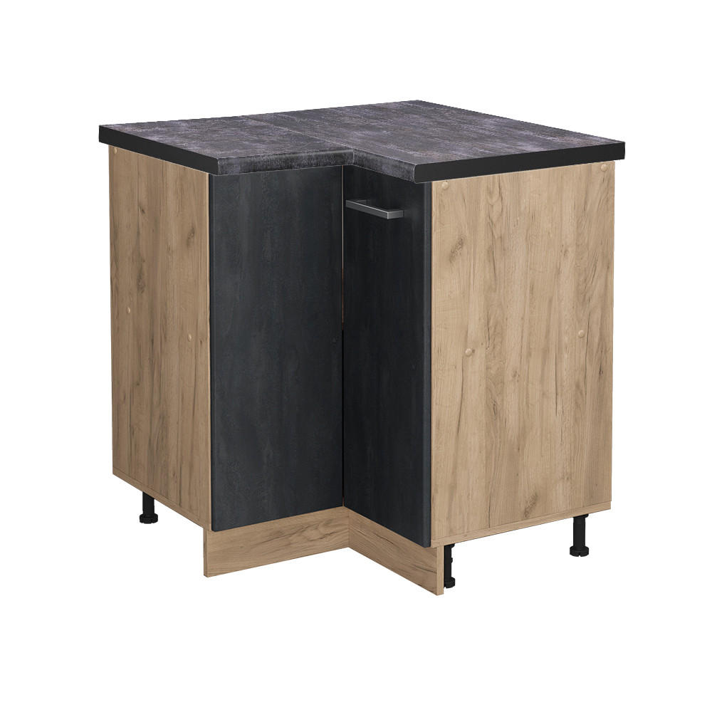ECKUNTERSCHRANK R-Line Schwarz Beton 75.6 cm AP Anthrazit - Honigeiche/Eiche Wotan, Holzwerkstoff (75.6/81.6/60cm) - Vicco