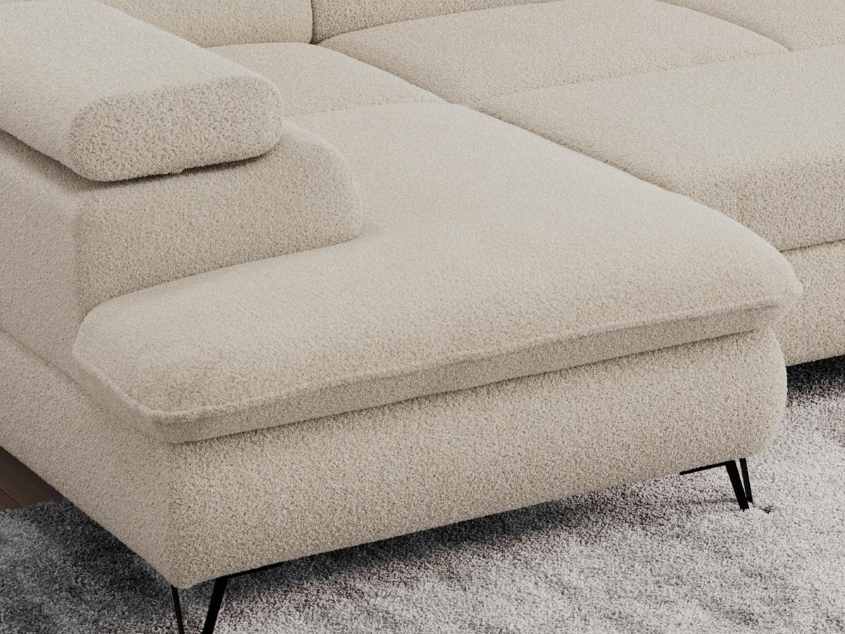 WOHNLANDSCHAFT PETER U Boucle Beige - Beige/Schwarz, Textil/Metall (346/76/208cm) - MKS