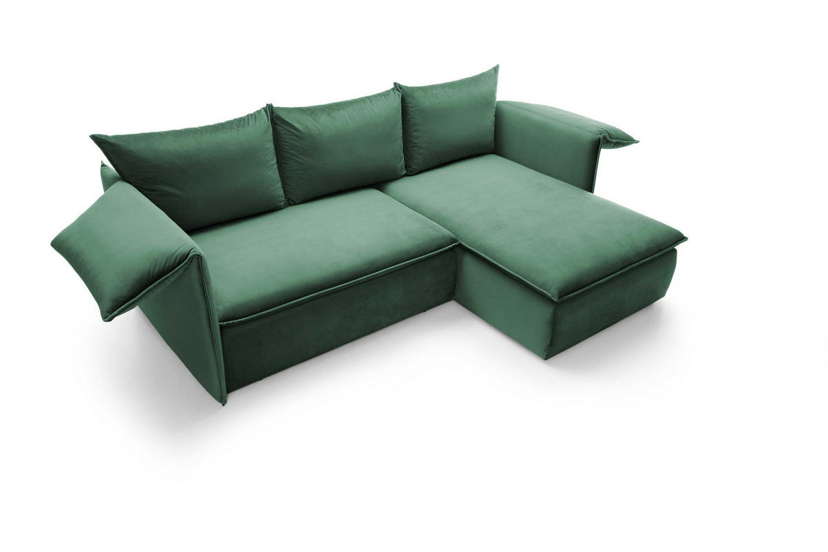 ECKSOFA PREGIO Grün Plüsch-Stoff mit Schlaffunktion - Grün, Holz (230/166cm) - MASSENO