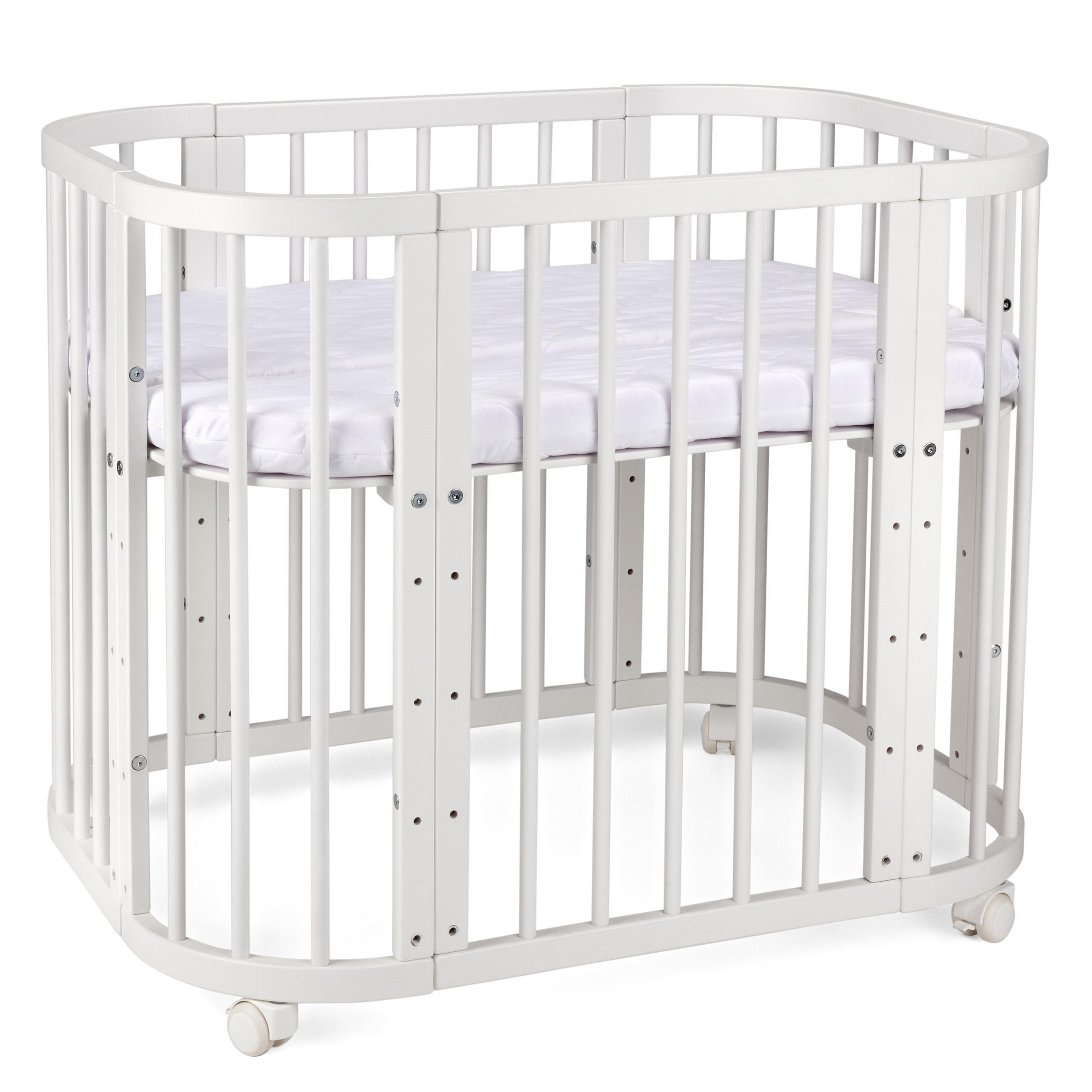 BABYBETT WHITE, 5in1 mit Matratze - Weiß, Holz (65.5/92cm) - waldin