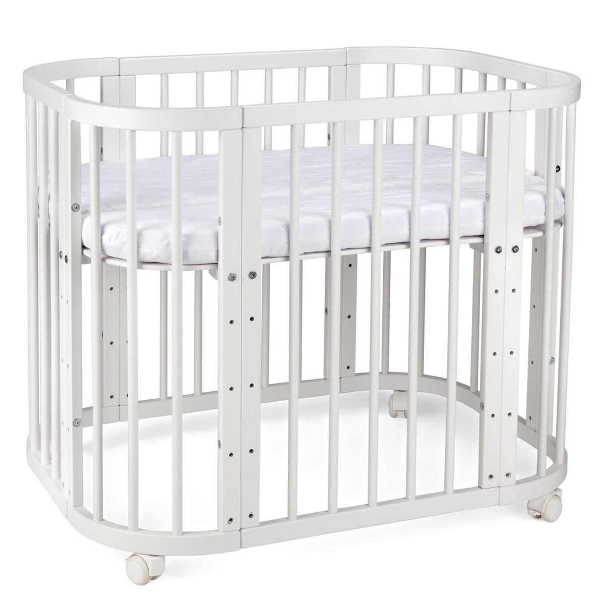 BABYBETT WHITE, 5in1 mit Matratze - Weiß, Holz (65.5/92cm) - waldin