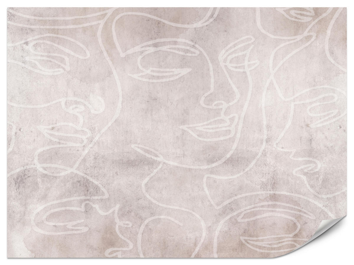 FOTOTAPETE für Schlafzimmer Abstrakte Gesichter Beton Modern Minimalistisch 300x210 - Beige/Braun, Papier (300/210cm) - Muralo