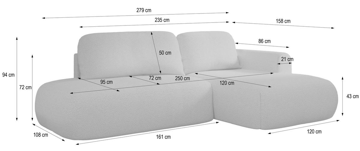 ECKSOFA NUVIRA L-S Braun Boucle-Stoff mit Schlaffunktion - Braun, Holz (279/158cm) - MASSENO