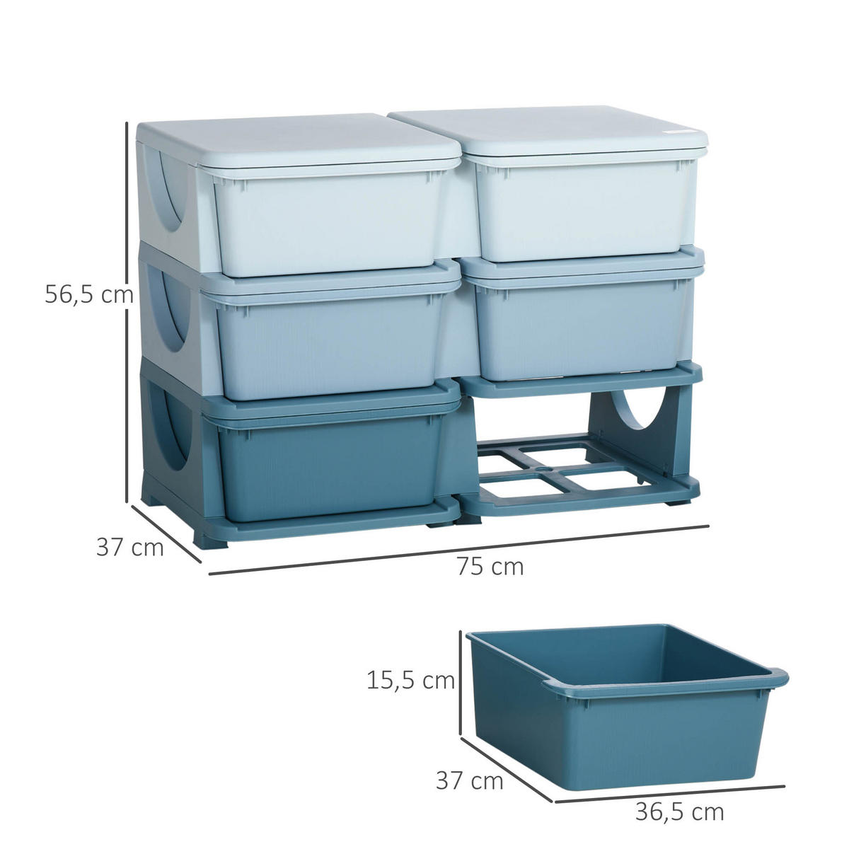 SCHUBLADENSCHRANK, Kunststoff, Himmelblau/Blassblau/Tiefseeblau, 75L x 37B x 56,5H cm - Blau, Kunststoff (37/56.5/75cm) - HOMCOM