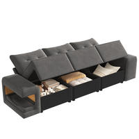 SOFA Grau 3 Sitzer Stauraum breite Armlehnen Kissen - Grau, Textil (78/84/229.5cm) - FLIEKS