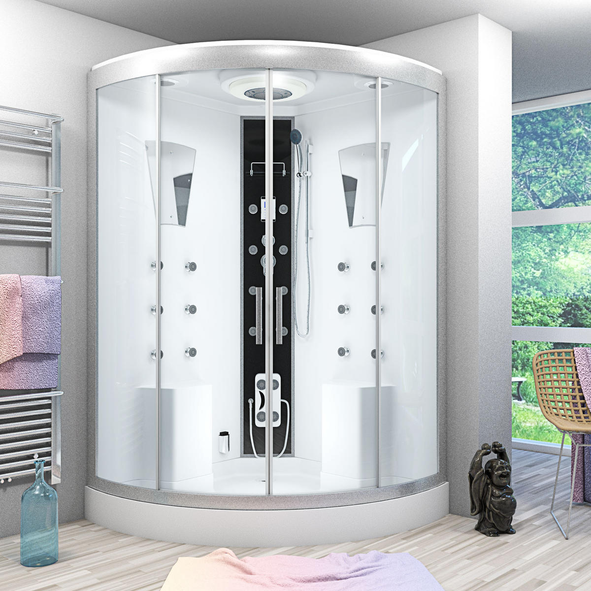 DAMPFDUSCHE Duschkabine D26-EH-EA 130x130 cm - Weiß, Glas/Kunststoff (130/130/220cm) - AcquaVapore by Sandra Jentho