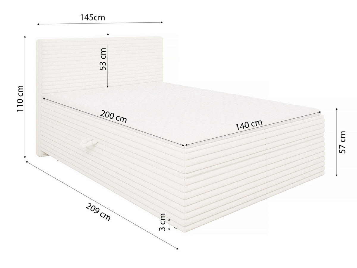 BOXBETT Roma 140/200 cm Hellbeige Plüschcord - Beige/Schwarz, Holz/Kunststoff (140/200cm) - S-Style Möbel