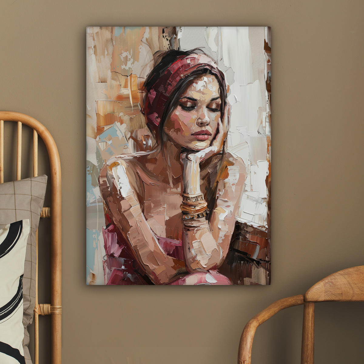 LEINWANDBILD Frau - Lackierung - Porträt - Modern 60x80 cm - Altrosa, Textil (60/80cm) - MuchoWow