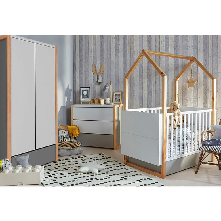 POKOJ PRO MIMINKO 3DÍLNÝ Bílá a šedá - bílá, kompozitní dřevo (144/86.5/80cm) - Petits-meubles