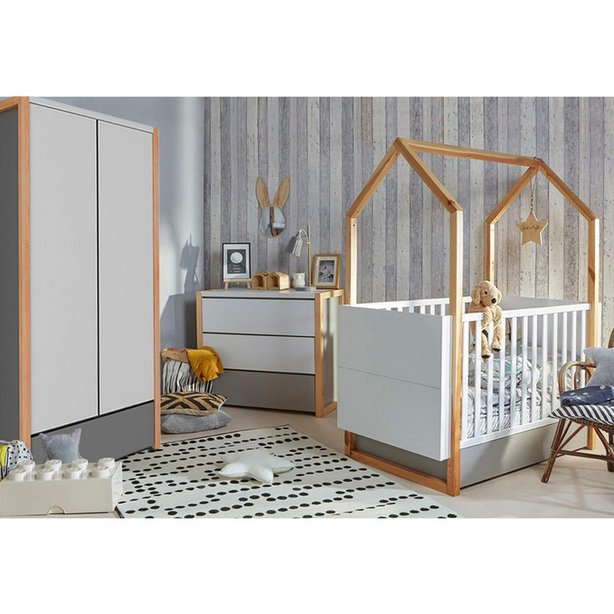POKOJ PRO MIMINKO 3DÍLNÝ Bílá a šedá - bílá, kompozitní dřevo (144/86.5/80cm) - Petits-meubles