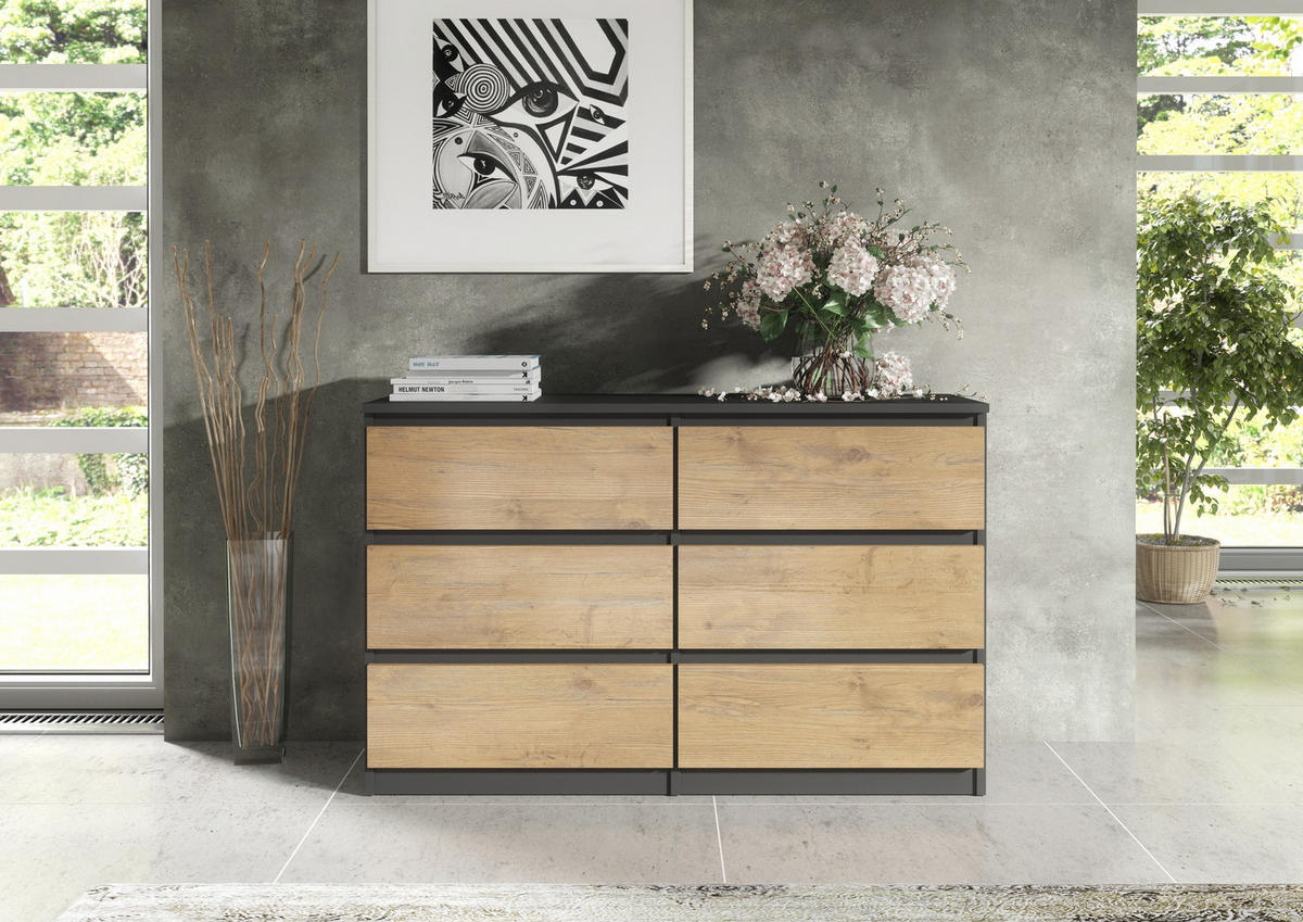 KOMMODE Anthrazit, Lancelot 120/79/39 - Anthrazit/Eiche San Remo, Holzwerkstoff (120/79/39cm) - RAUMHIRSCH FURNITURE