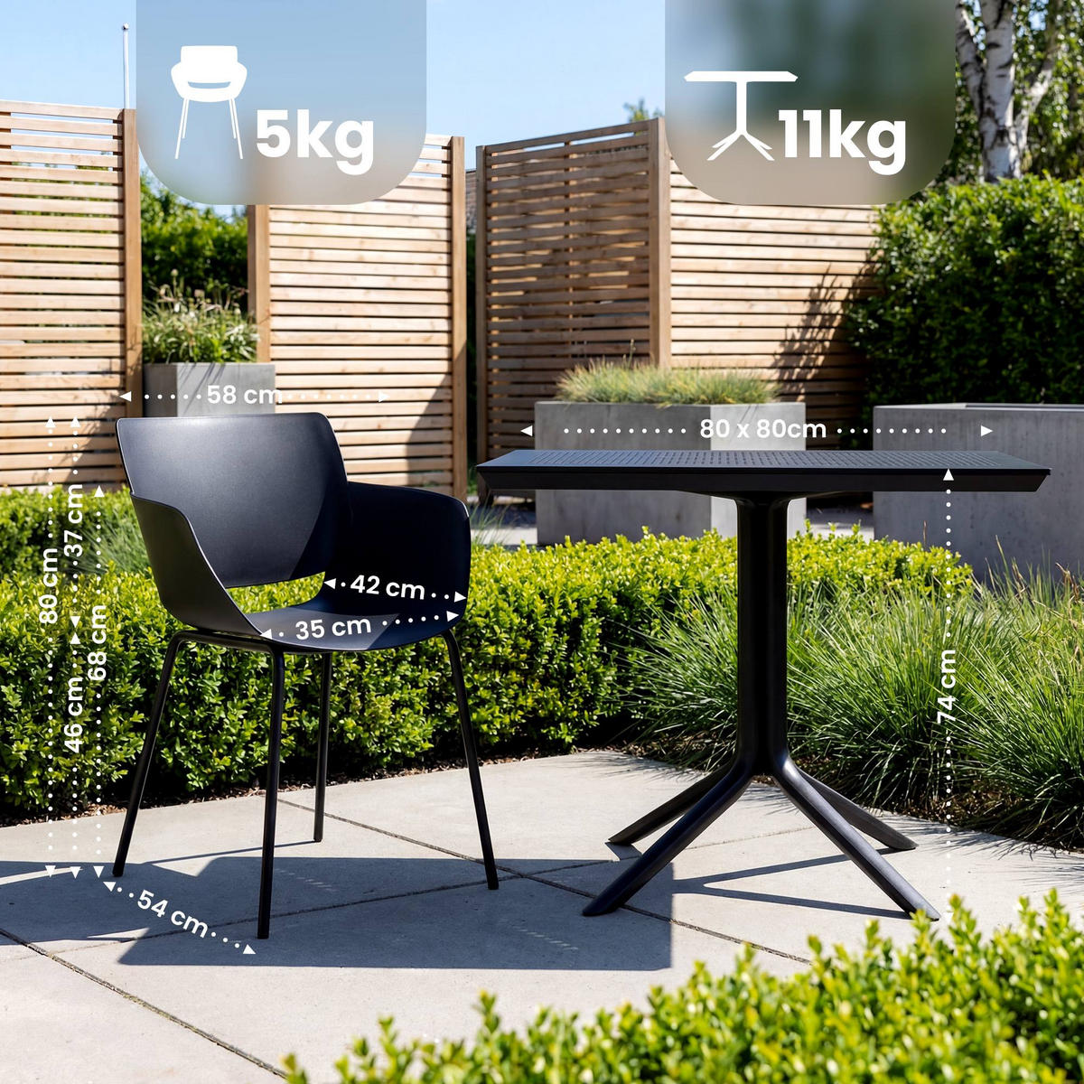 GARTENMÖBEL-SET Hanna 4 Stühle 196x80x80cm Kunststoff Schwarz Balkonset - Schwarz, Kunststoff - DELUKE