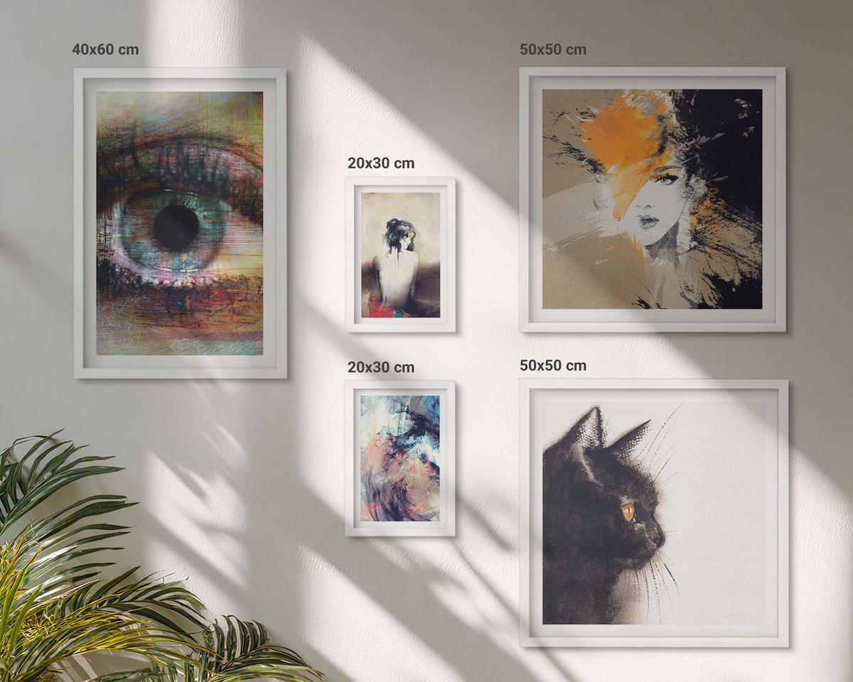WANDBILDER 5er-Set - 50x50 cm & 20x30 cm & 40x60 cm Weißer Rahmen - Gelbgrau-braune Wellen - Weiß, Kunststoff (40/60cm) - ArtPrintCave