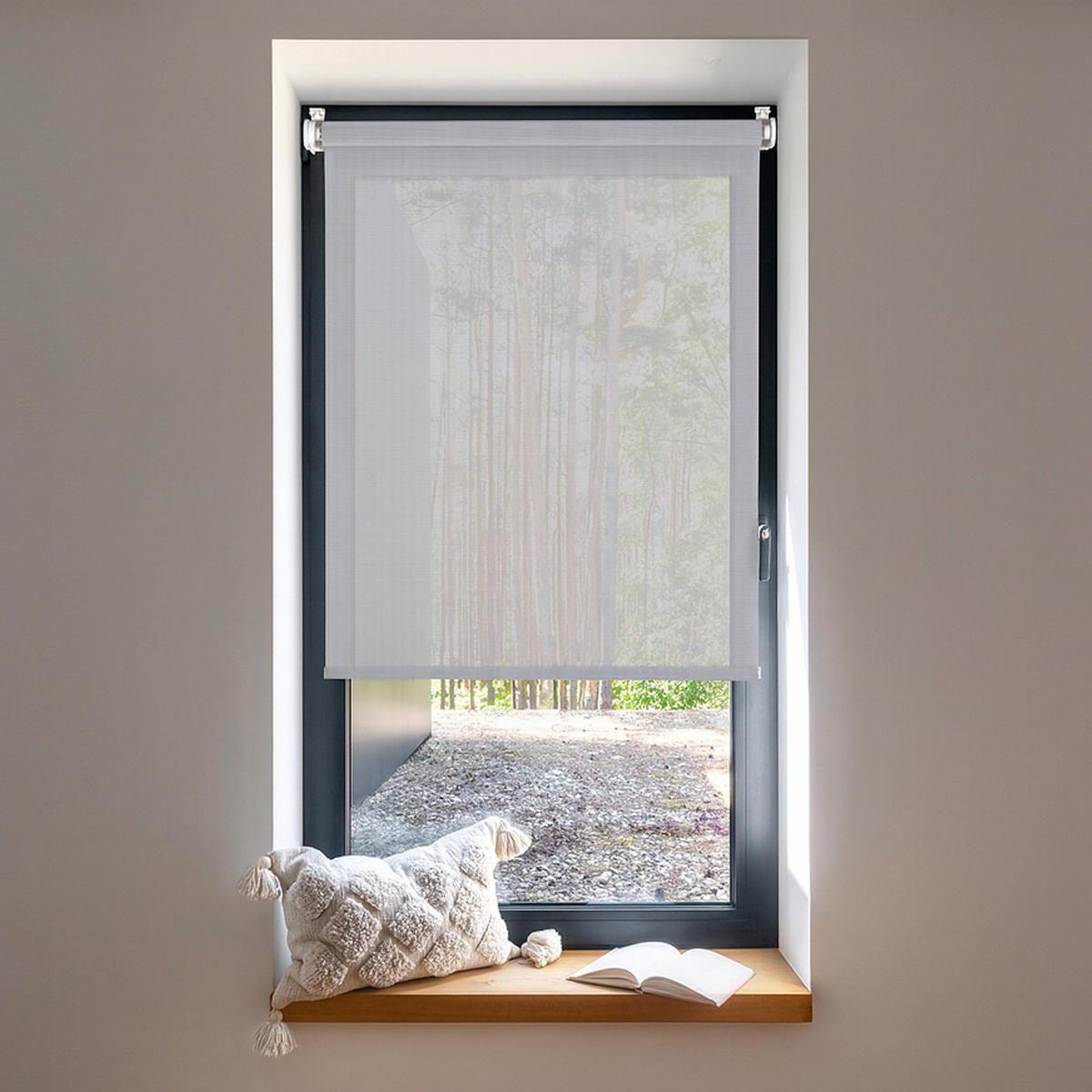 SCREEN-ROLLO without drilling Grau 90X180 - Grau, Kunststoff (90/180cm) - STORESDECO