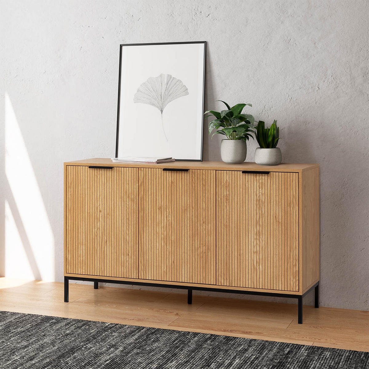 SIDEBOARD Mónica 3 türen in Eichenfarbe - Honigeiche, Holzwerkstoff (140/80/40cm)