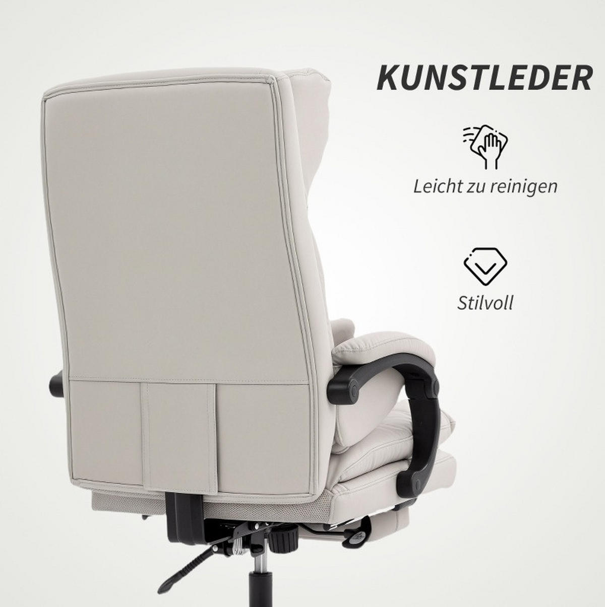 BÜROSTUHL höhenverstellbar mit Fußstütze Kunstleder Light Gray - Hellgrau, Kunststoff (60/121/66cm) - Meubliv