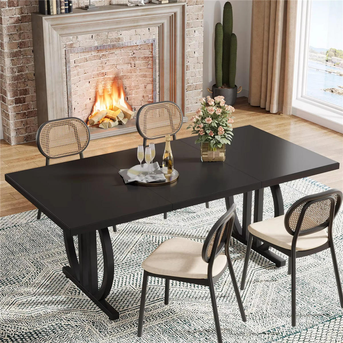 ESSTISCH 160x80x75 cm Metallgestell 4–6 Personen Schwarz - Schwarz, Metall (160/80/75cm) - Kaket