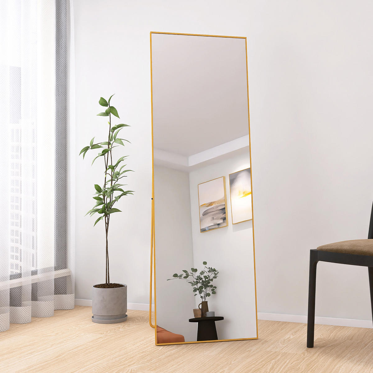 STANDSPIEGEL Ganzkörperspiegel,162 × 53 cm, freistehend oder zur Wandmontage geeignet,goldfarben, Aluminiumlegierung - Goldfarben, Glas (53/162/3cm) - WoodenAura
