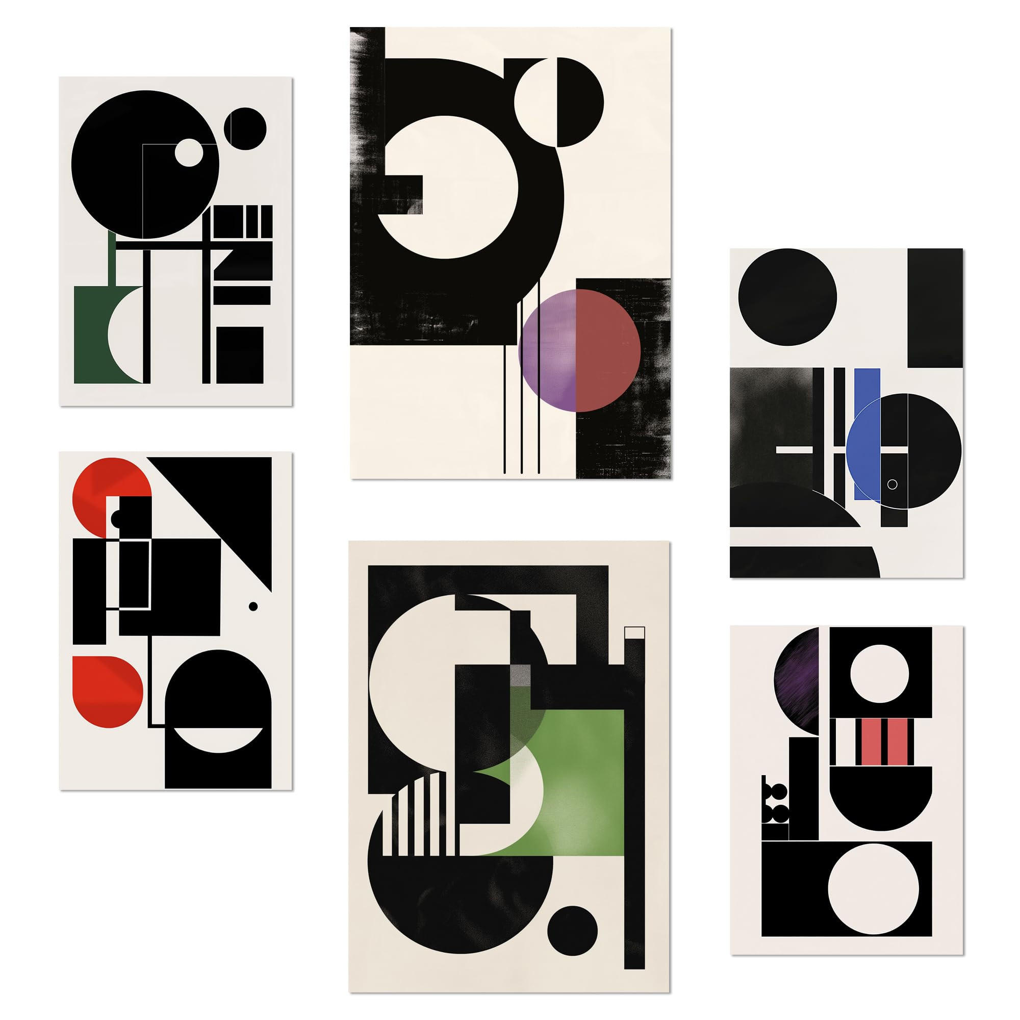 POSTER Set Mit 6 Bauhaus Lila Grün Blau A3 & A4 Rahmenlos - Klar, Papier (29/3cm) - Nacnic
