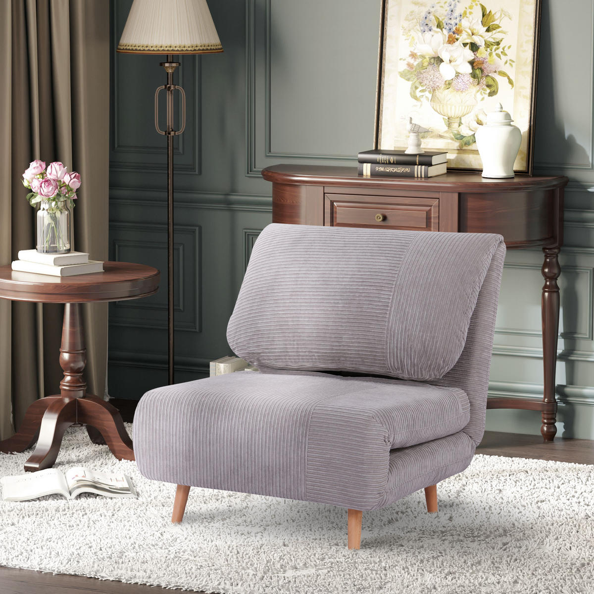 2-IN-1 Schlafsofa Schlafsessel Klappmatratze Gästebett Klappbett Hellgrau - Hellgrau/Naturfarben, Holz/Textil (89/83/82cm) - HOMCOM
