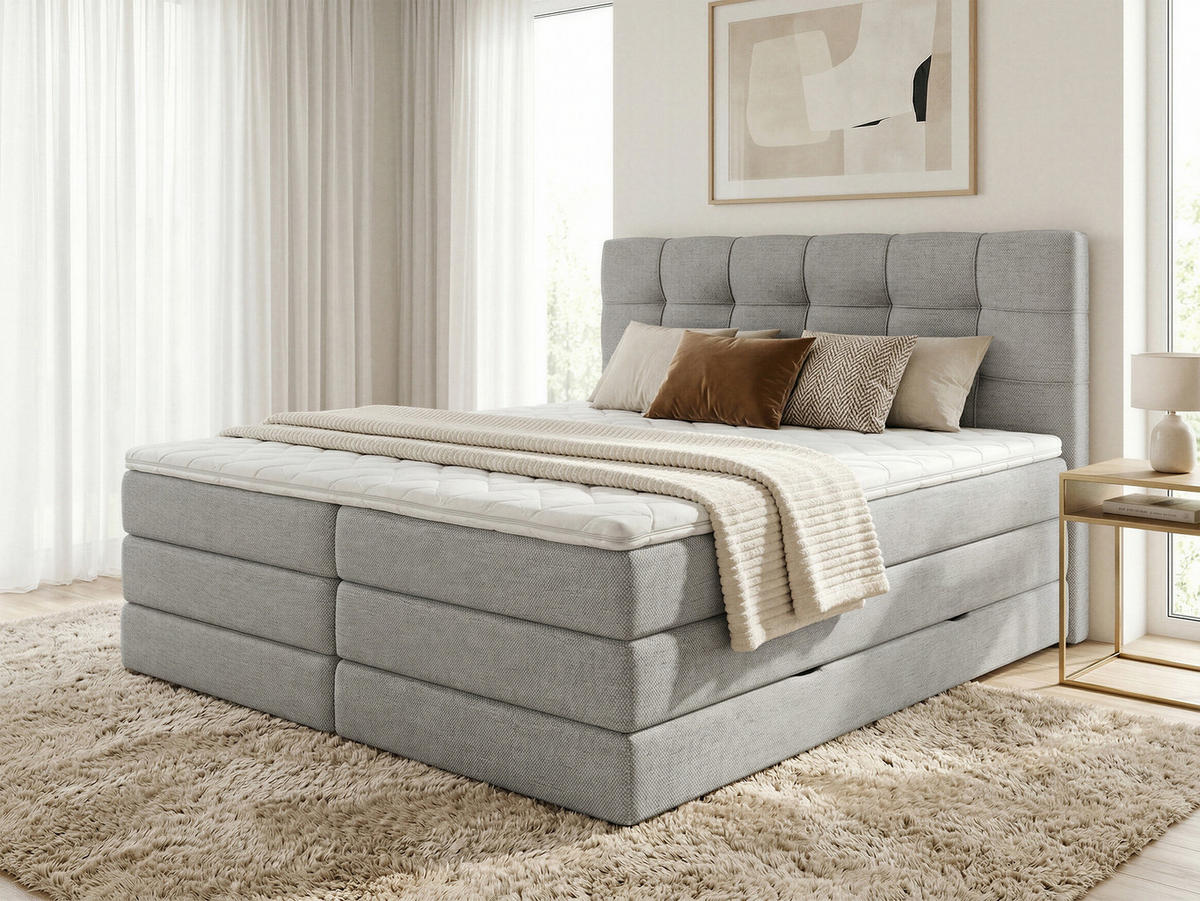 BOXSPRINGBETT Best Max - 160x200 - grau (Inari 91) - Schwarz/Grau, Holz/Holzwerkstoff (160/200cm) - Sofnet