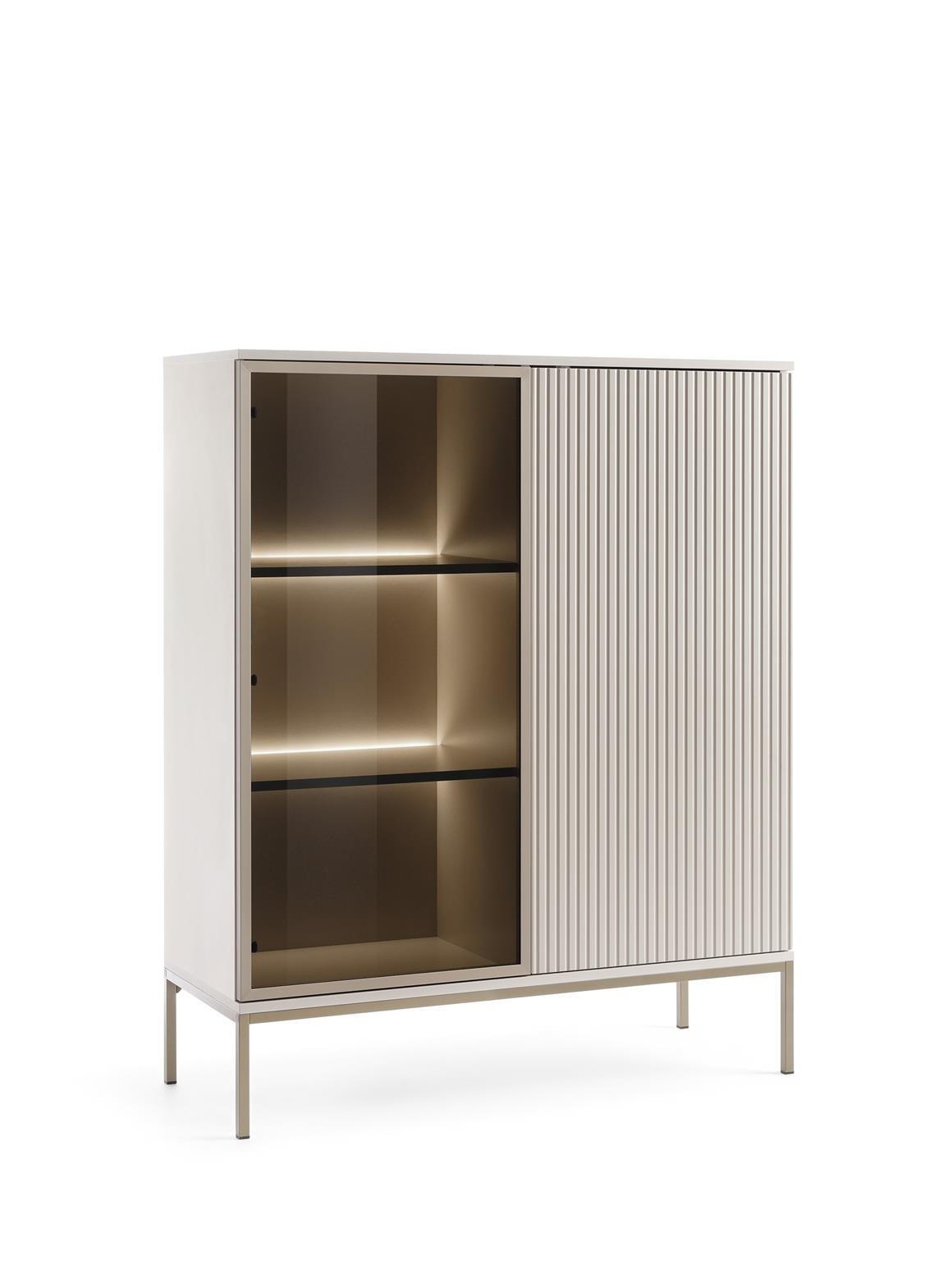 VITRINE Sentino Kaschmir, Zweitürige Glasvitrine mit LED - Kaschmir, Holzwerkstoff/Metall (104/126/39cm) - Bettso