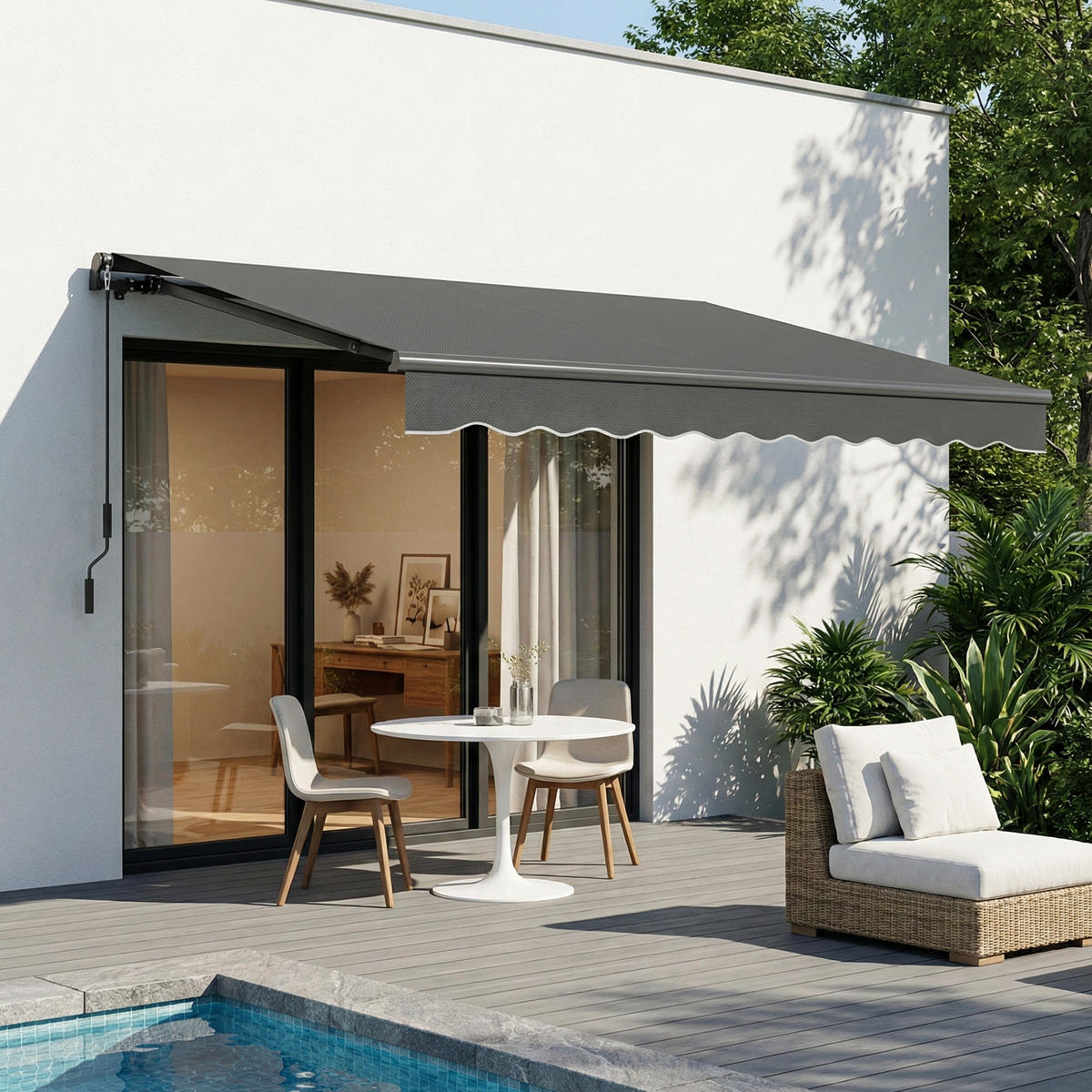 GELENKARMMARKISE Metall Polyester Dunkelgrau - Dunkelgrau, Textil (300/23/350cm) - Outsunny