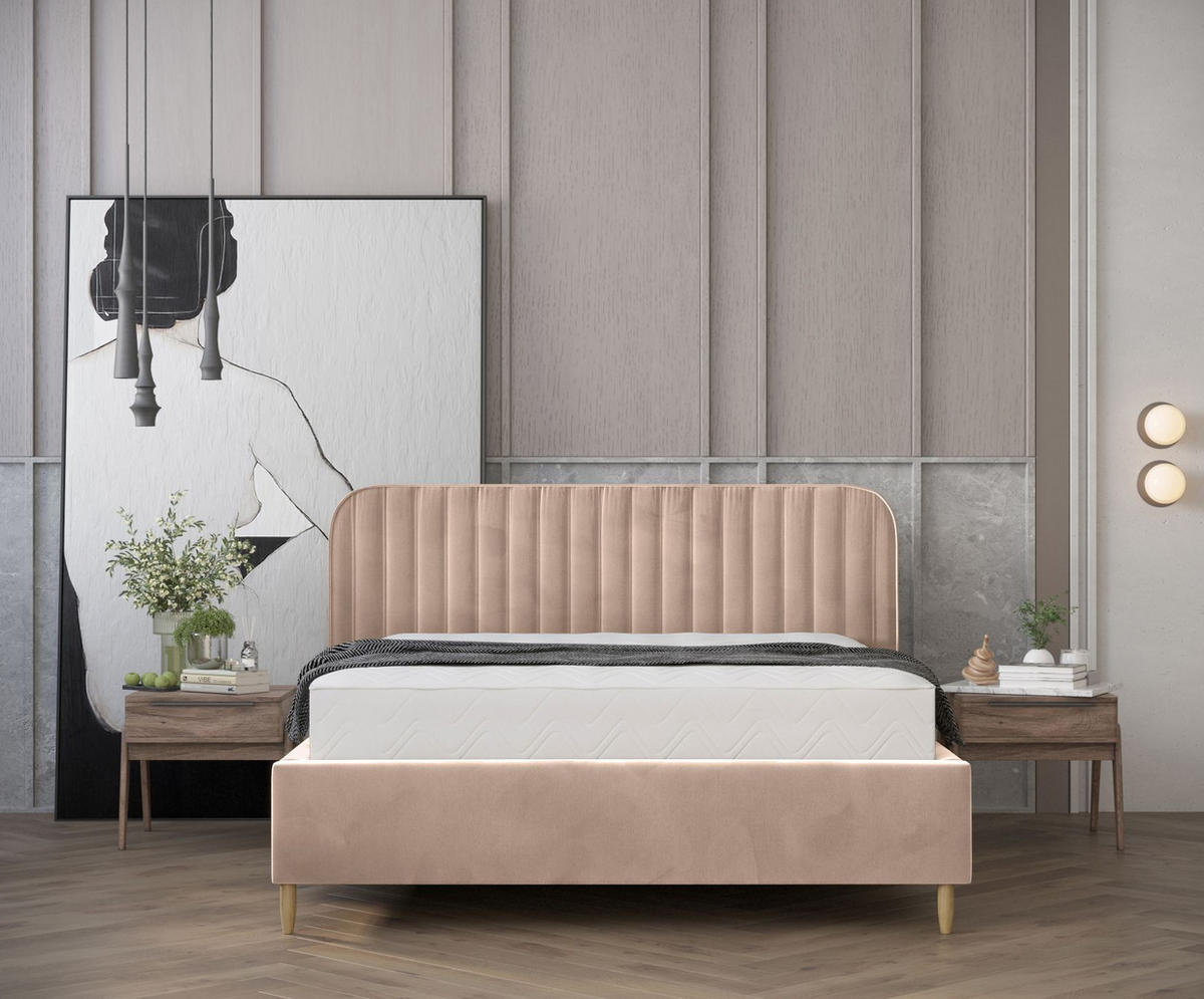 POLSTERBETT Noto Warmes Beige 120/200 cm im Samtstoff - Beige/Naturfarben, Holz/Holzwerkstoff (120/200cm) - Maison de Reve
