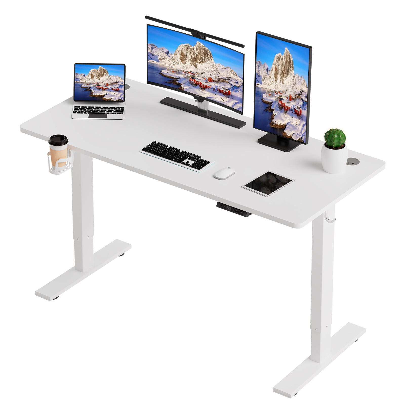 SCHREIBTISCH höhenverstellbar 70 x 140 cm, mit Memory- und Kollisionsschutzfunktion, Höhe 70 - 120 cm - Weiß, Holz/Metall (140/70/120cm) - HOMAVO