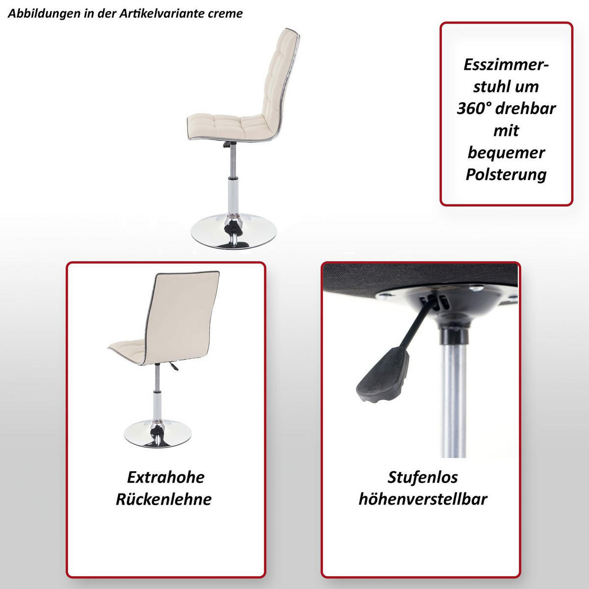 ESSZIMMERSTUHL 103x43x54cm Sitzhöhe 41cm Kunstleder Weiß - Weiß, Kunststoff (43/103/54cm) - CHEFGASTRO