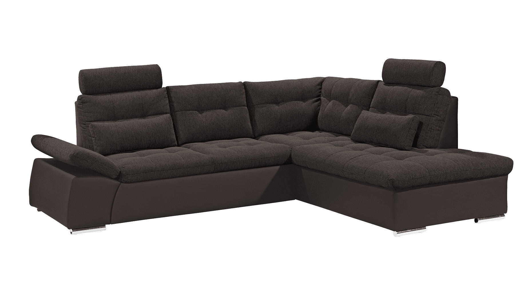 ECKSOFA mit Schlaffunktion, Armlehnfunktion und Kopfstützen - Chromfarben/Dunkelbraun, Textil (219/260cm) - ed exciting design
