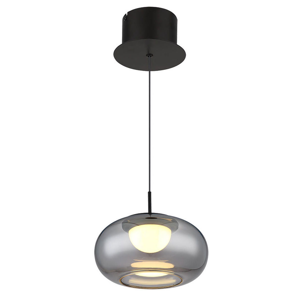 LED HÄNGELEUCHTE Metall Schwarz Glas Rauch - Bernsteinfarben, Glas (20/20/150cm) - Globo Lighting