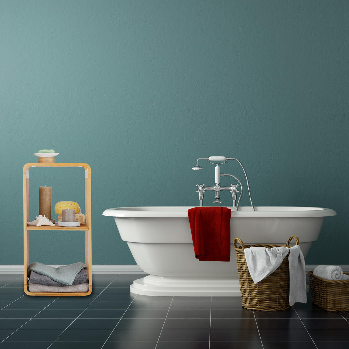 BAMBUSOVÁ police - světle hnědá, dřevo (33/64.7/33cm) - Relaxdays