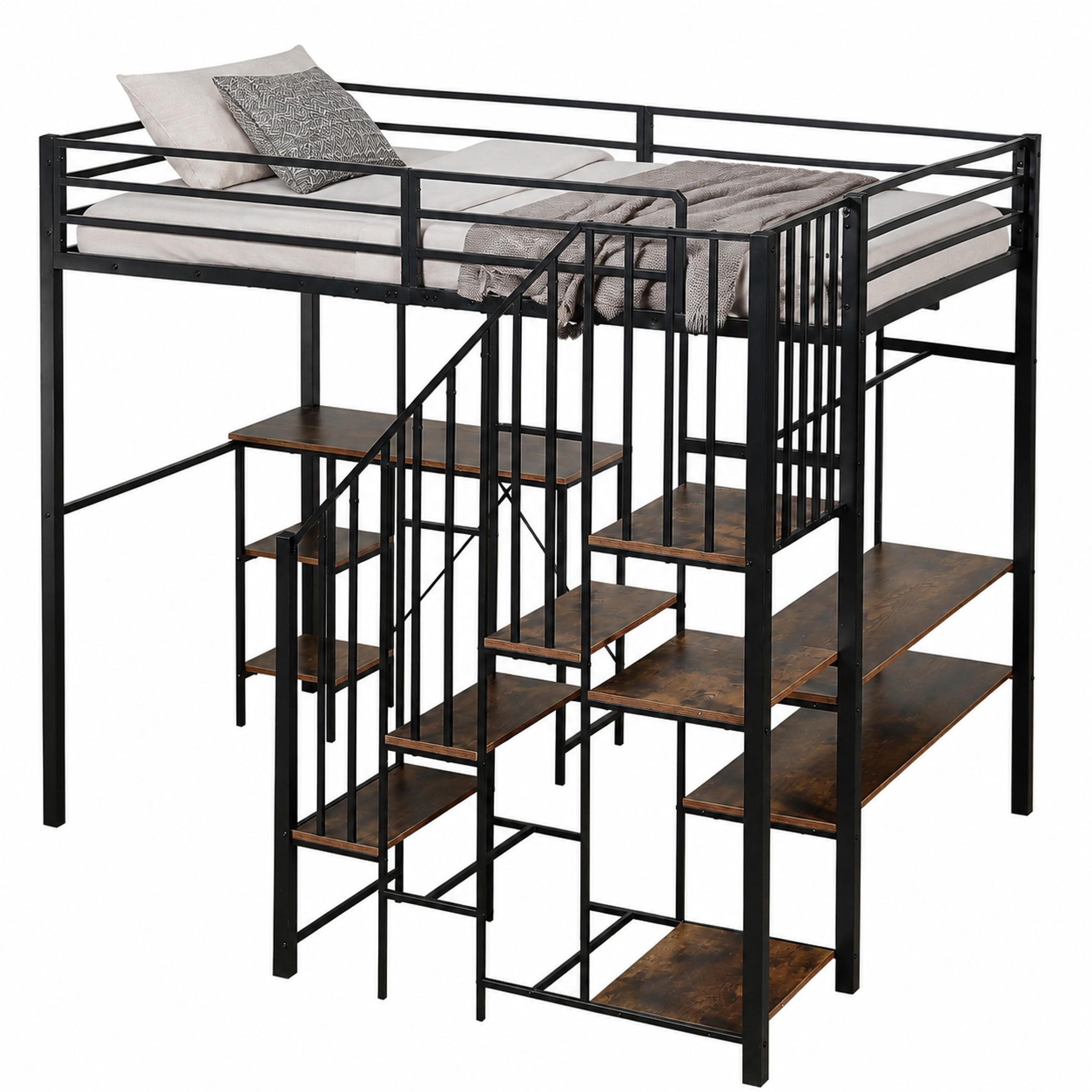 ETAGENBETT mit Schreibtisch 120x200 cm Metall MDF Schwarz - Schwarz, Metall (120/200cm) - Meubliv