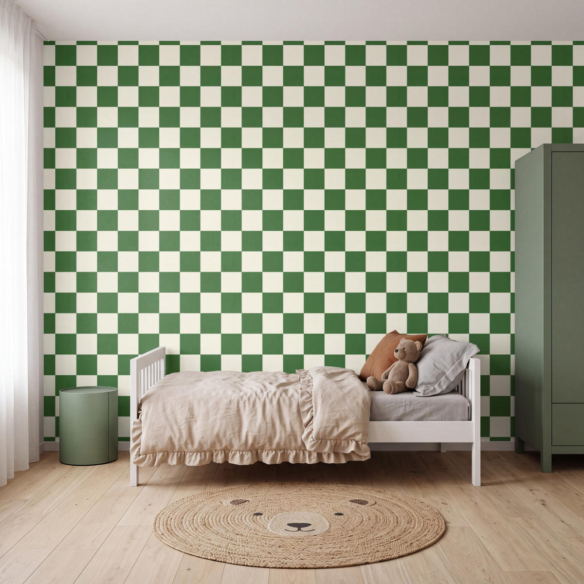 KINDERTAPETE - Schachbrett - Muster - Grün - 400x300 cm - Grün, Papier (400/300cm) - OnlyWow