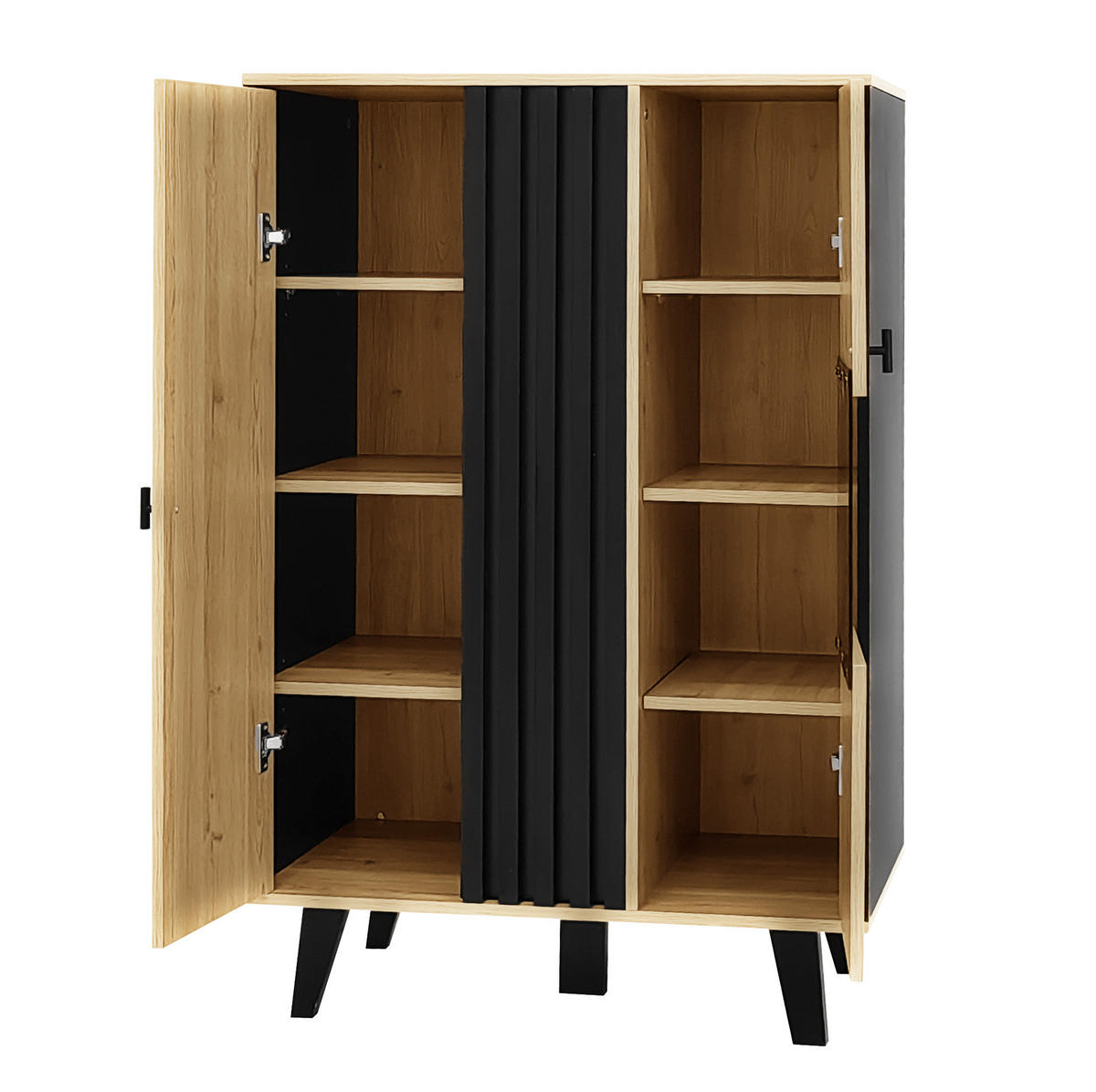 KOMMODE aus Spanplatte 80x120x40cm in Naturfarben mit LED & Glastüren - Naturfarben, Holzwerkstoff (80/120/40cm) - Modfu