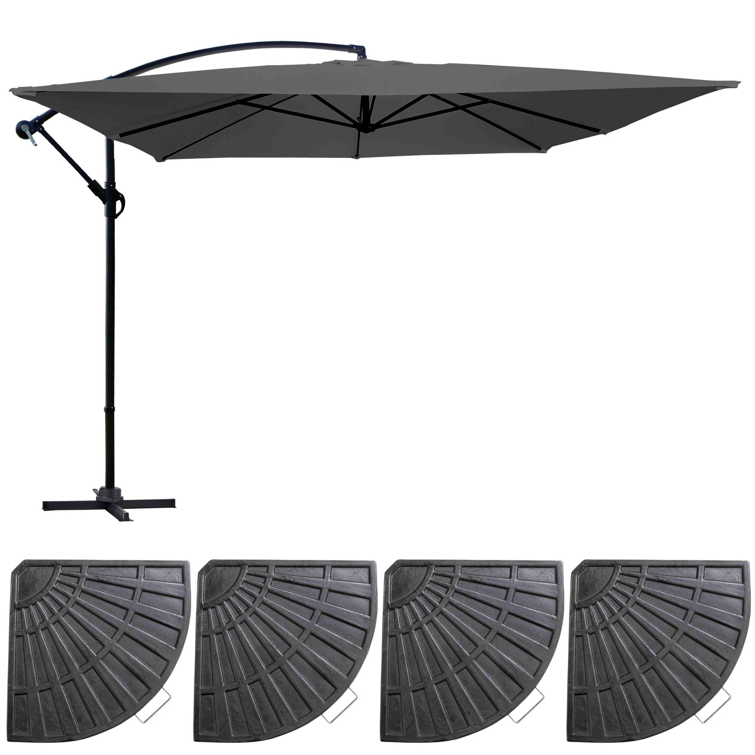 SONNENSCHIRM 3x3m mit 4 Gewichtsplatten, Grau - Grau, Metall (300/300cm) - Oviala