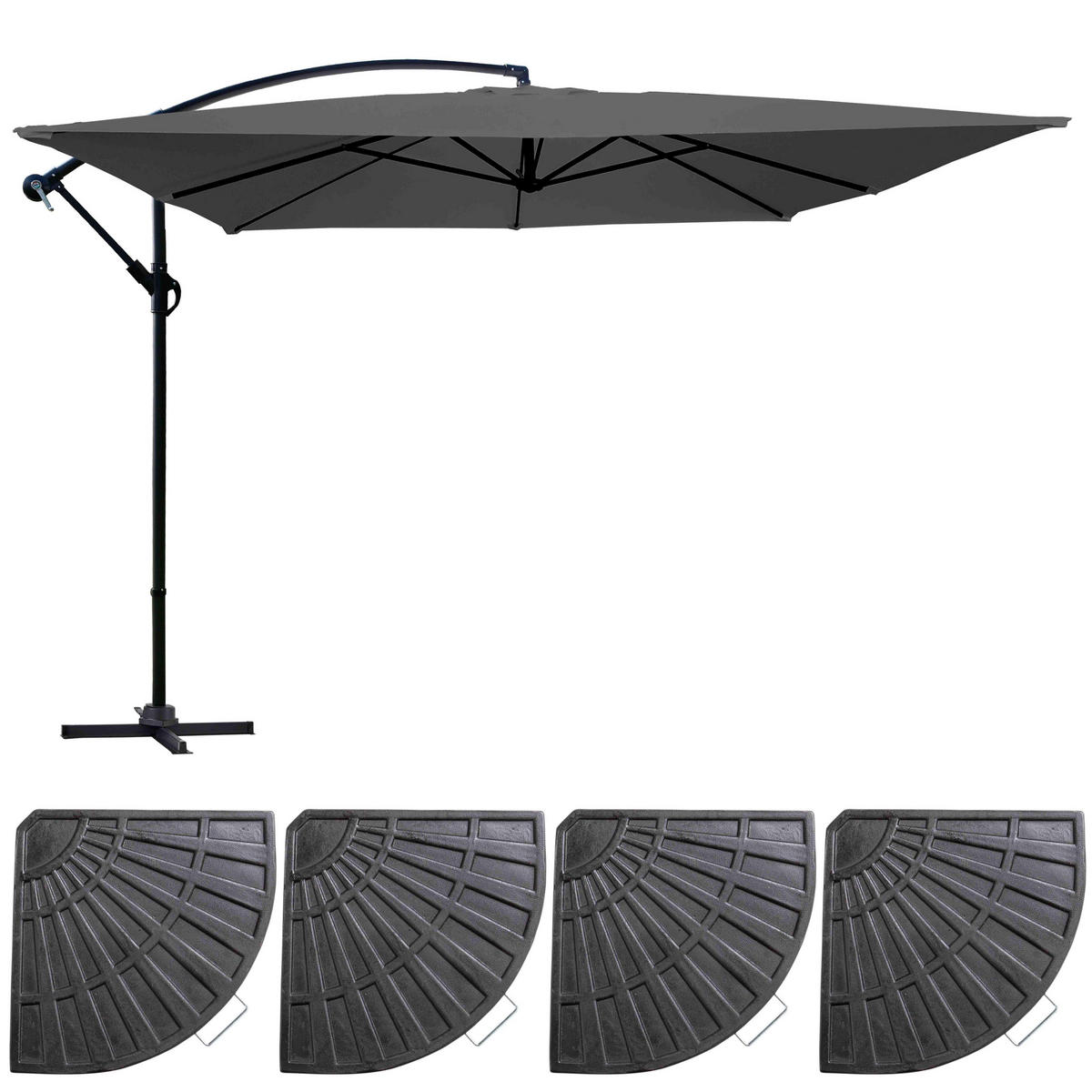 SONNENSCHIRM 3x3m mit 4 Gewichtsplatten, Grau - Grau, Metall (300/300cm) - Oviala