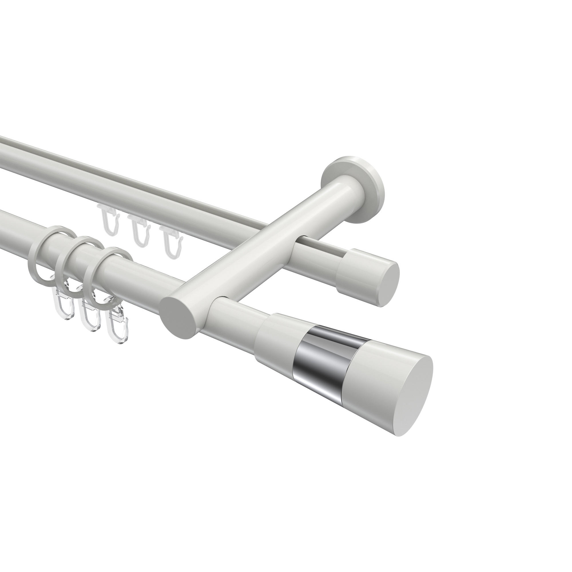 RUNDROHR-INNENLAUF-GARDINENSTANGEN-SET Platon Tanara 100 cm, 2-läufig, 20 mm Ø Weiß - Chromfarben/Weiß, Metall (100cm) - INTERDECO