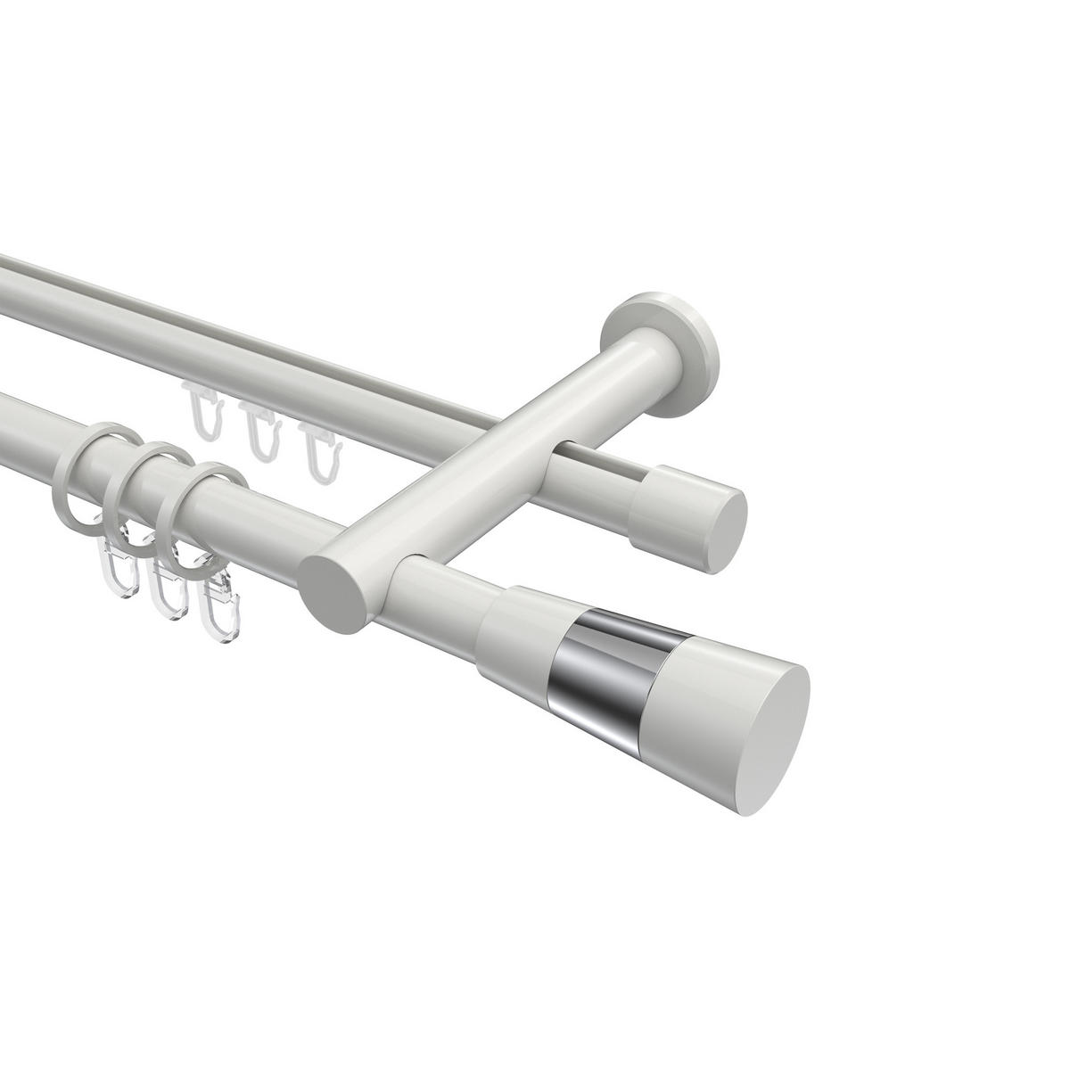 RUNDROHR-INNENLAUF-GARDINENSTANGEN-SET Platon Tanara 520 cm (geteilt in 4 x 130 cm), 2-läufig, 20 mm Ø Weiß - Chromfarben/Schwarz, Metall (520cm) - INTERDECO