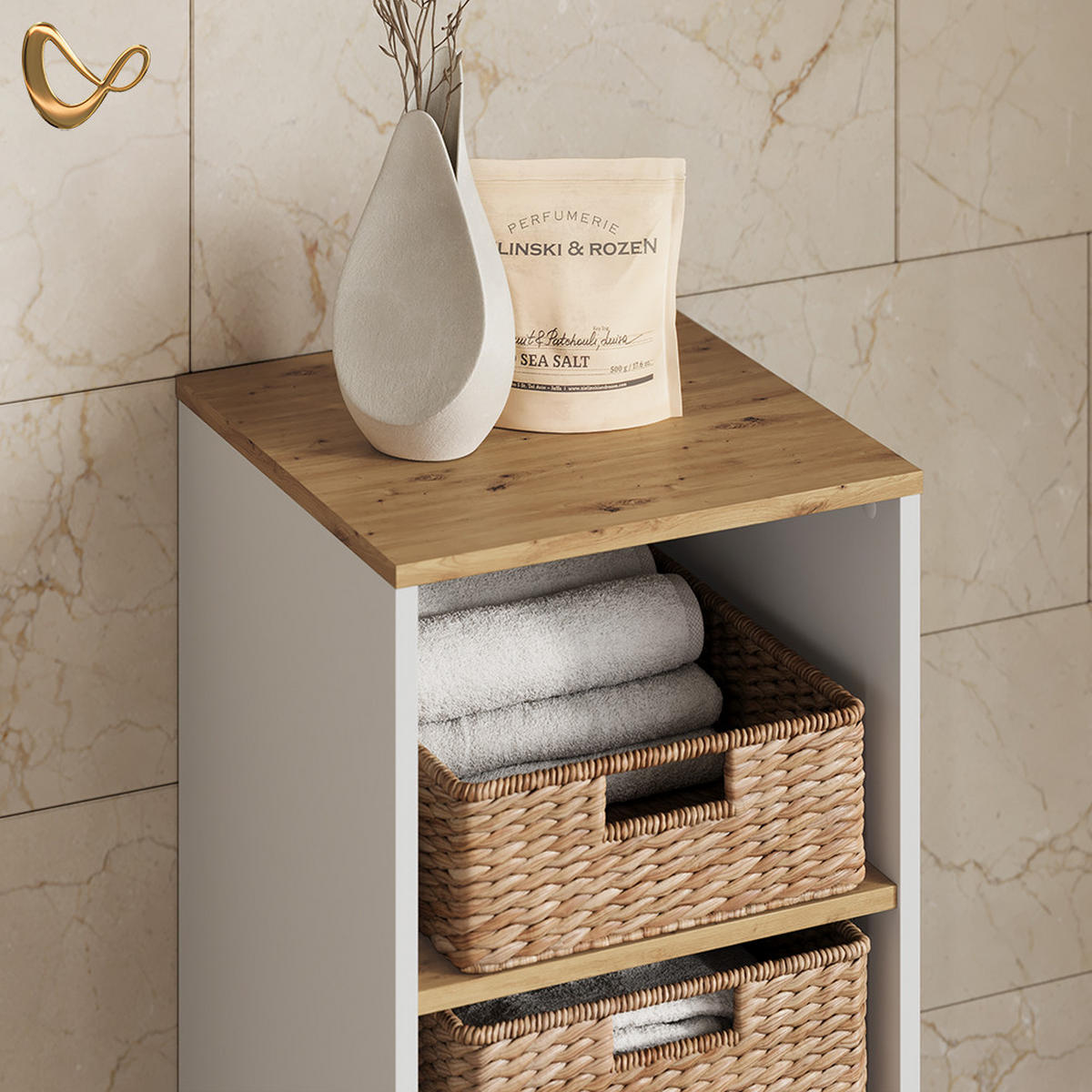 MIDISCHRANK Paolina Weiß/Artisan 40.2 x 88.2 cm - Weiß/Eiche Artisan, Holzwerkstoff (40.2/88.2/40.5cm) - Livinity®