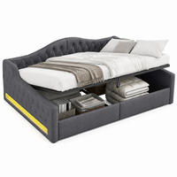 POLSTERBETT 140/200 cm in Grau Leinen mit Stauraum und LED - Grau, Holzwerkstoff/Textil (140/200cm) - CHICFURN